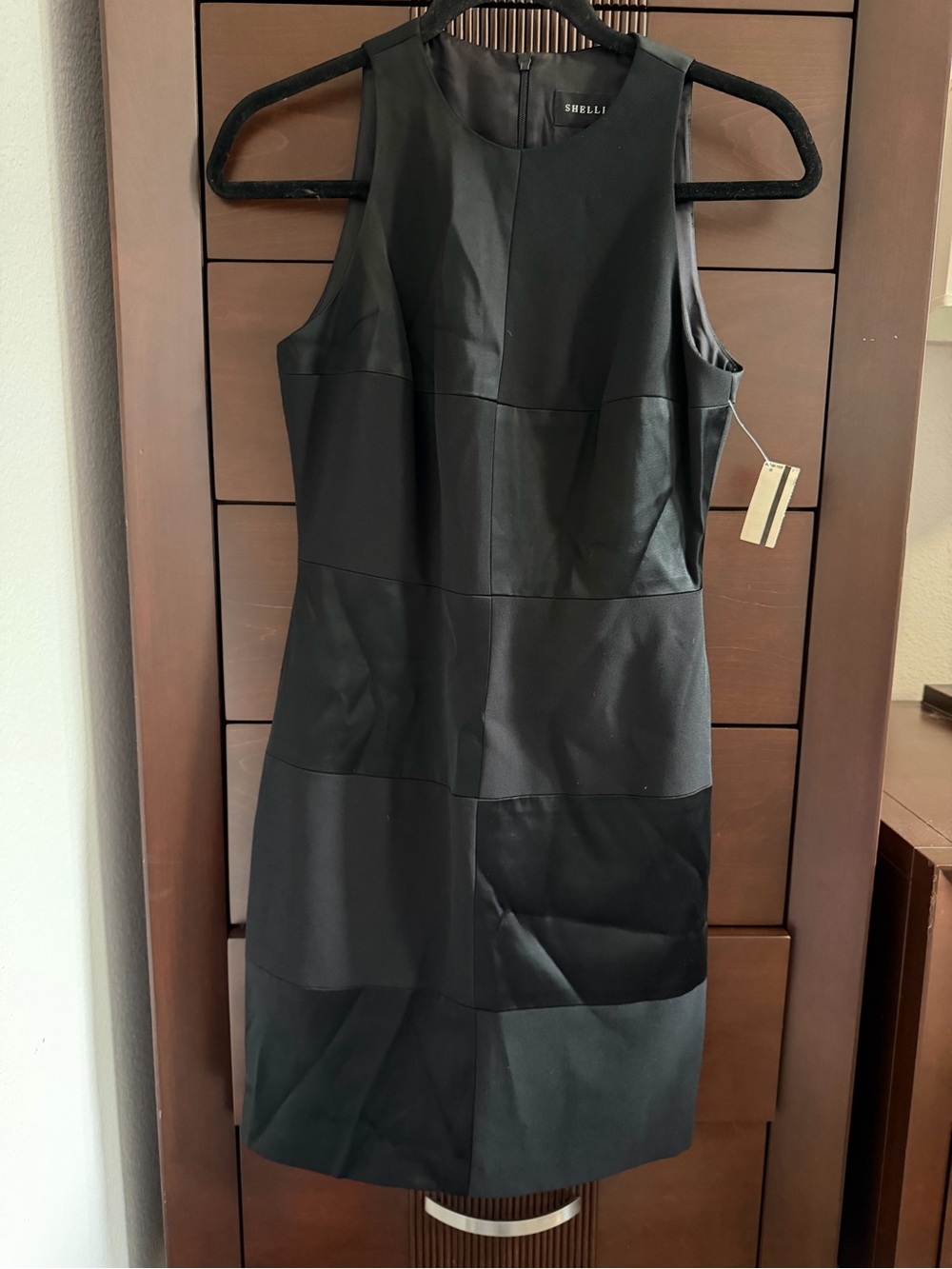 Shelli Segal Sleeveless Black Patchwork Midi Dress